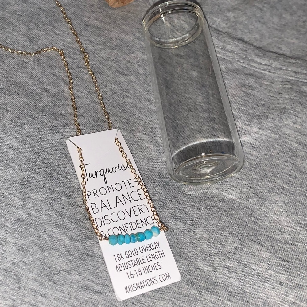 Boutique Turquoise Gems Bar Gold Overlay Necklace - Picture 2 of 4